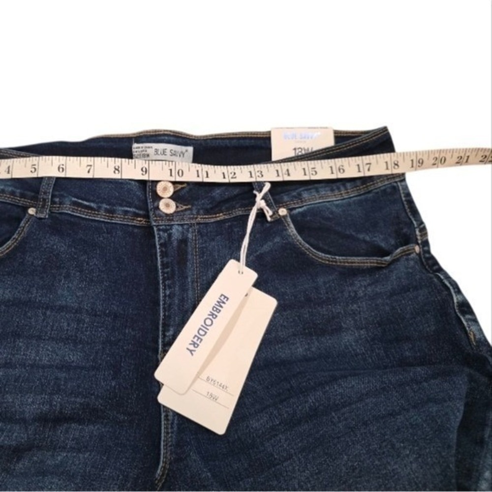 Blue Savvy High Rise Flare Wide Leg Embroidered Western Stretch Jeans Plus Size - Picture 7 of 16